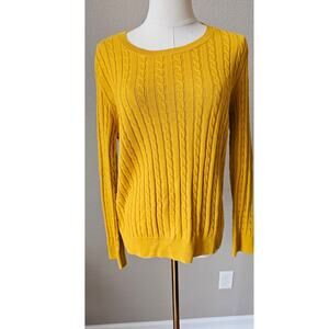 Talbots‎ Wool Blend Lightweight Long-Sleeve Cable Crewneck Sweater Size LP Gold